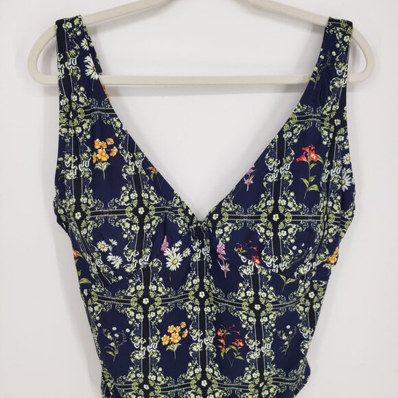 Agua Bendita x Target Floral Tile Cheeky One Piece Swinsuit 1X Bathing Suit Navy - Picture 8 of 13